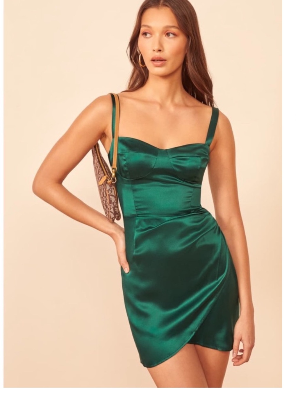 Reformation Fonda Green Silk Dress